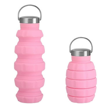 PGYONG Collapsible Travel Cup Water Bottles,16 oz Portable Foldable Expandable Water Bottle Sports Cups,Leak Proof and Reusable,for Outdoor Activities Travel,Pink