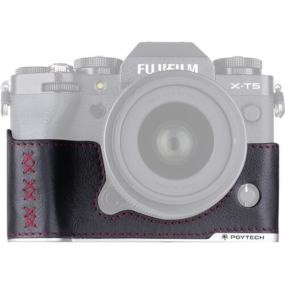 PGYTECH Leather Half Case for Fujifilm X-T5 Camera, Midnight Black