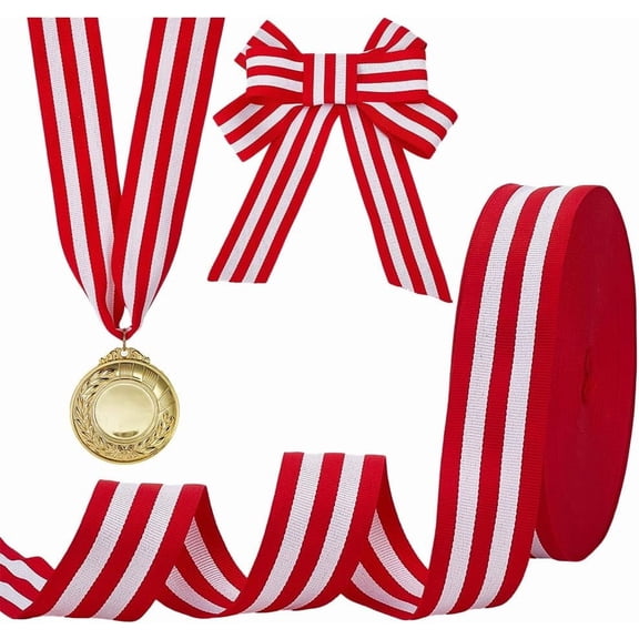 PH 1.57 Inch Wide Striped Ribbon 50 Yards Grosgrain Ribbon Red White Candy Cane Ribbon Fabric Ribbon for Gift Wrapping DIY Crafts Sewing Home Party Wedding Christmas Decoration Red