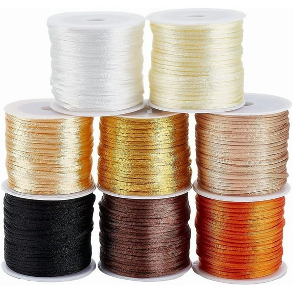PH 1.5mm Silky Satin Cord for Bracelet 8 Rolls Nylon String Yellow Series Rattail Satin Thread Bracelet Beading String for Bracelet Necklace Kumihimo Macrame Craft Lanyards 131yards colorful DIY