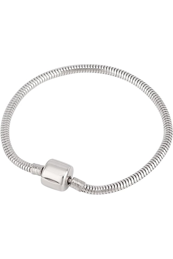 PH 1 Pack European Charm Bracelet Stainless Steel Snake Chain with Barrel Snap Clasp for Women Fits European Style Charm Beads 7.1 Inches Silver