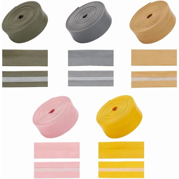 PH 10.9 Yards 20mm Double Fold Bias Tape 5 Colors PU Leather Fold Tape Bias Binding Tape Pre-fold Tape Straps for Sewing Seaming Hemming Piping Quilting DIY Crafts Projects colorful