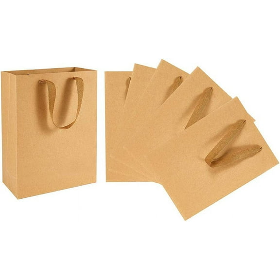 PH 10 Pack Brown Paper Bags 4.7" x 2.2" x 6.2" Kraft Paper Shopping Bags with Handles Merchandise Bags Retail Handle Bags Wedding Party Bags with Handle for DIY
