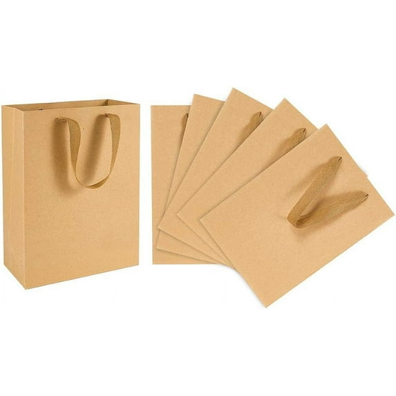 PH 10 Pack Paper Bags with Handles 5.9" x 7.8" x 2.3" Brown Kraft Paper Shopping Bags Kraft Bags Party Bags Retail Bags Merchandise Bag Handle Paper Bags BurlyWood
