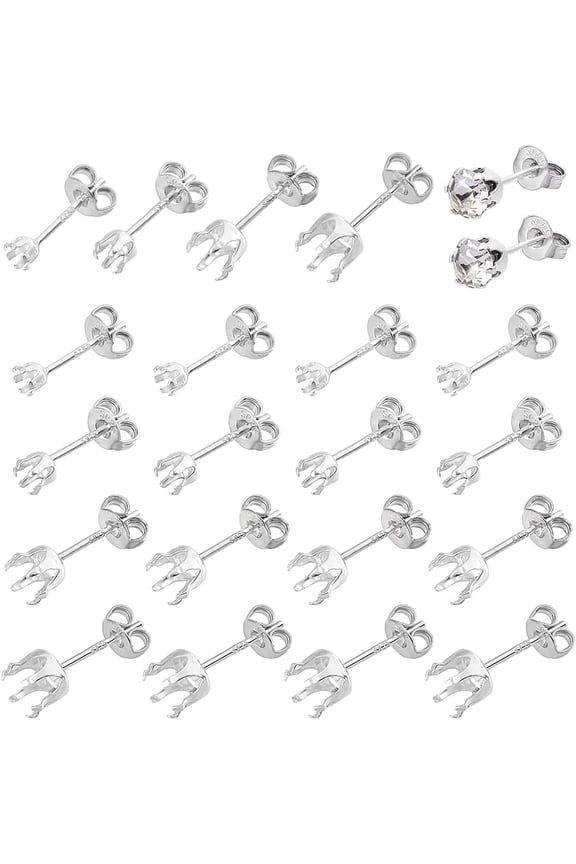 PH 10 Pairs 5 Styles 925 Sterling Silver Ear Studs Post Studs 6-Claw Earring Blanks Prong Earring Settings Jewellery Blanks for Gemstones Stud Earring Making Supplies DIY Crafts for DIY