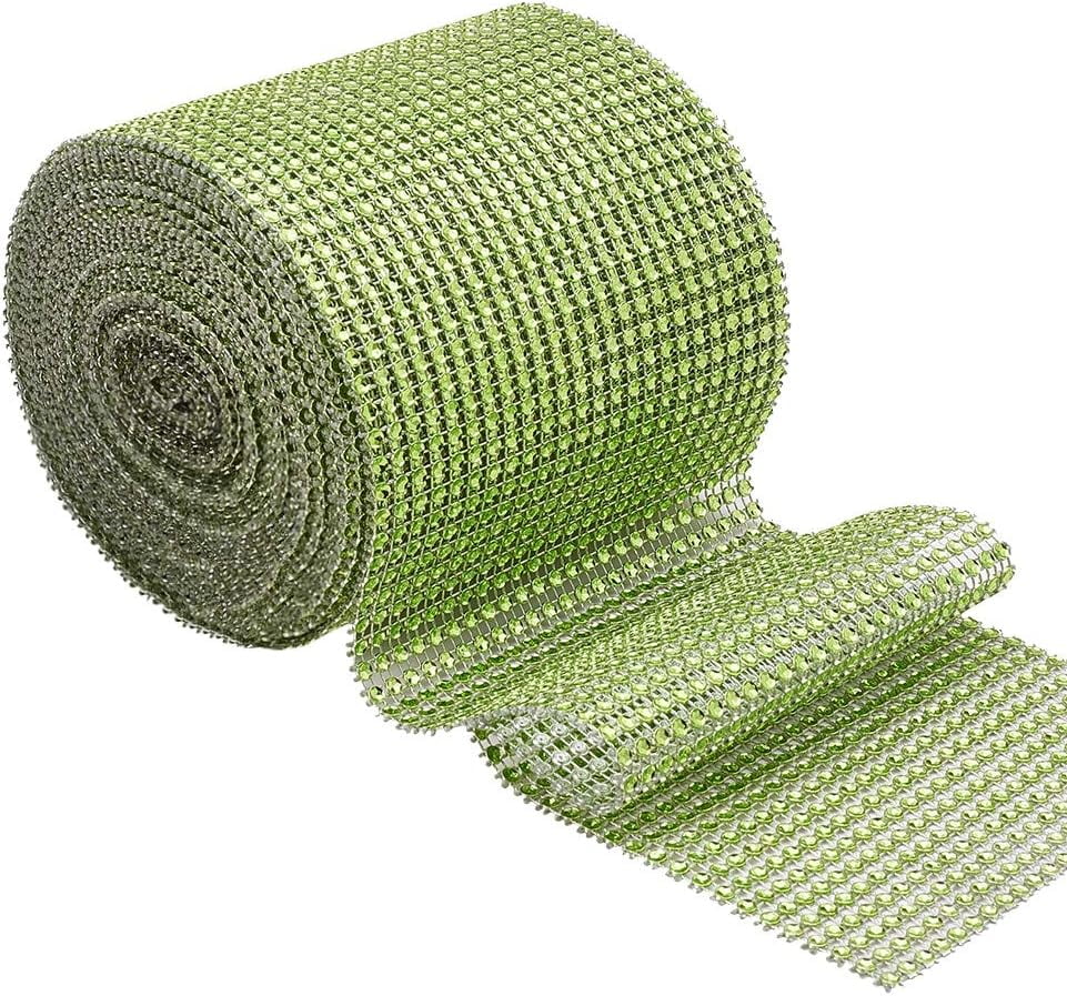 PH 10 Yards 4.7 Inch 24 Rows Rhinestone Ribbon Diamond Ribbon Mesh Wrap Roll for Wedding Birthday Craft Making Green Colorful