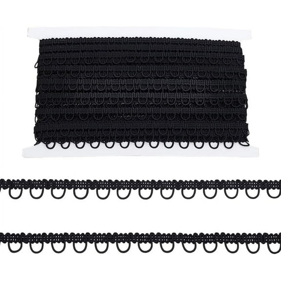 PH 10 Yards Gimp Braid Trim with Elastic Button Loop 1/2 inch Black Button Elastic Loop Button Loop Tape Dress Zipper Extender Upholstery Trim for Sewing Costume Crafts Dress Home Decor