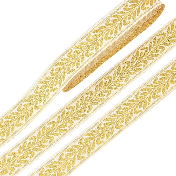 PH 10 Yards Gold Jacquard Ribbon 1 Inch Edge Woven Braid Trim Ethnic Embroidery Jacquard Trim Vintage Flowers Straps for Sewing Handmade Bag Curtain Slipcover DIY Clothing Decoration Gold