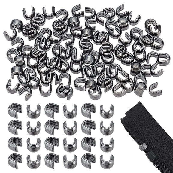 PH 100 Pairs Zipper Top Stoppers #5 U Shape Zippers Slider Retainers Zinc-end Zipper Repair for DIY