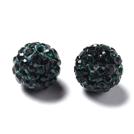 PH 100 Pcs 10mm Dark Green Rhinestone Beads Round Polymer Beads for Necklace Bracelet Jewelry Making Party Decoration