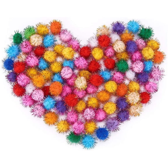 PH 100 Pcs Assorted Pompoms Multicolor Arts and Crafts Fuzzy Glitter Sparkle Balls Diameter 25mm for DIY Creative Crafts Decorations Colorful