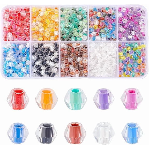PH 1000pcs 4mm Beads 10 Bright Colors: Yellow Purple Green Blue Red etc. Faceted Glass Beads for DIY Jewelry Making colorful DIY