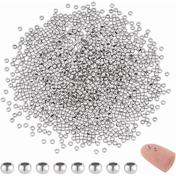 PH 1000pcs Stainless Steel Beads 2mm Tiny Round Spacer Beads Rondelle Beads Metal Spacer Bead Small Smooth Beads Finding for Bracelet Necklace Jewelry Making Crafting Hole 1mm Gray