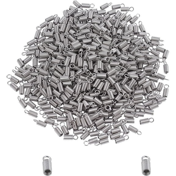 PH 1000pcs Stainless Steel Coil Cord Ends 2.5mm Inner Diameter Mini Tube Cord Cap Tip Leather Cord Ends Caps 10mm Long Necklace Spring Fastener Crimp Clasp for Jewelry Making