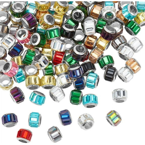 PH 100PCS Faceted Glass European Beads Colorful Large 5mm Hole Rondelle Beads Rondelle Column Slide Charms Loose Spacer Decor Beaded for DIY Leather Macrame Jewelry Craft Making colorful