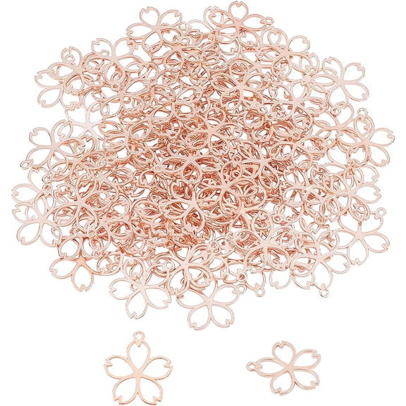 PH 100Pcs Alloy Open Back Bezel Pendants Flower Charms Pendants for DIY Resin Pressed Flower Crafts Jewelry Making (Rose Gold) Gold