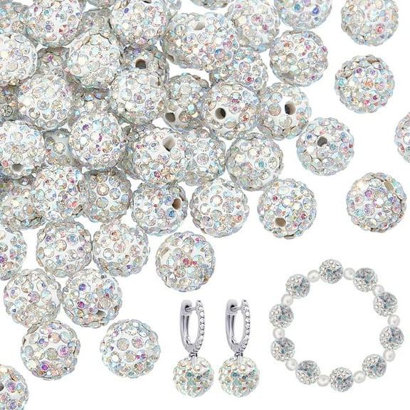 PH 100pcs 10mm AB Rhinestone Bead AB Clay Beads Polymer Beads Clay Pave Disco Ball Round Diamond Bead for Necklace Bracelet Jewelry Making Party Decoration