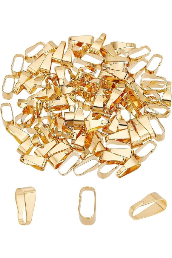 PH 100pcs 18K Gold Plated Snap Bail Hook Pinch 10x4mm Brass Pendant Clasp Connectors Oval Pinch Bail Clasps Findings Snap on Bails for DIY Crafts Necklaces Dangle Charms Jewelry Making for DIY