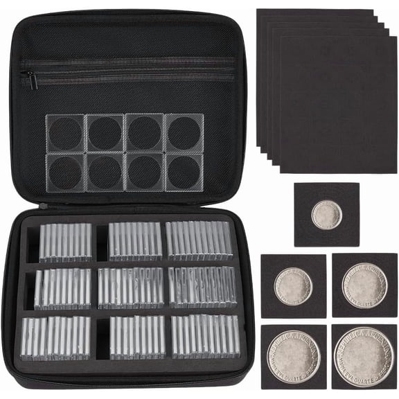 PH 100pcs Coin Holder Box 48mm Coins Collector Case Plastic Coin Storage Box Challenge Coins Organizer Case with 5 Sizes Gasket for 20/25/30/35/40mm Collectors Show Collection Supplies Clear