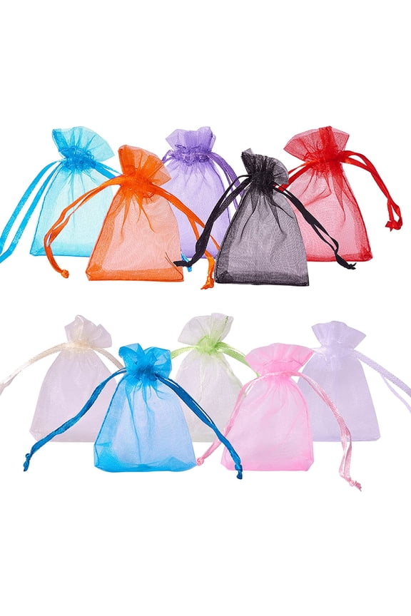 PH 100pcs Drawstring Organza Gift Bags Small Organza Bags Rainbow Color Jewelry Pouches Candy Sheer Bags Wedding Party Candy Favor Bags for Valentine's Day Birthday Easter Party 2x2.8 for DIY