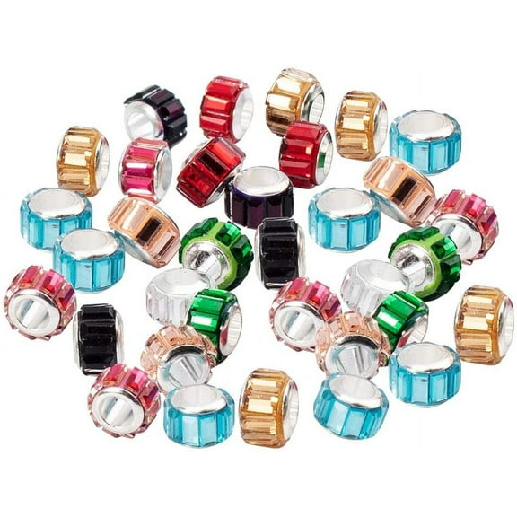 PH 100pcs Faceted Glass European Beads Mixed Large Hole Rondelle Column Beads Garden Decor Beaded for Jewellery Making Indoor Outdoor Yard Patio Plant Pot Flower Decor Hole: 5mm for DIY