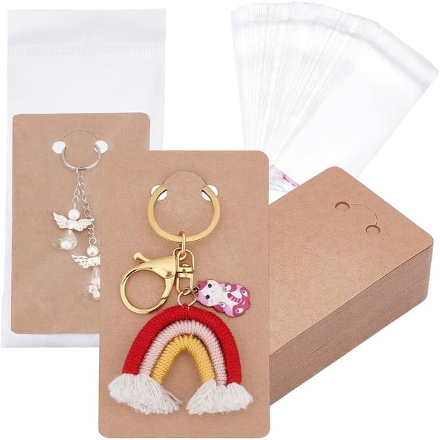 PH 100pcs Keychain Display Cards with 100pcs Self-Sealing Bags Brown ...