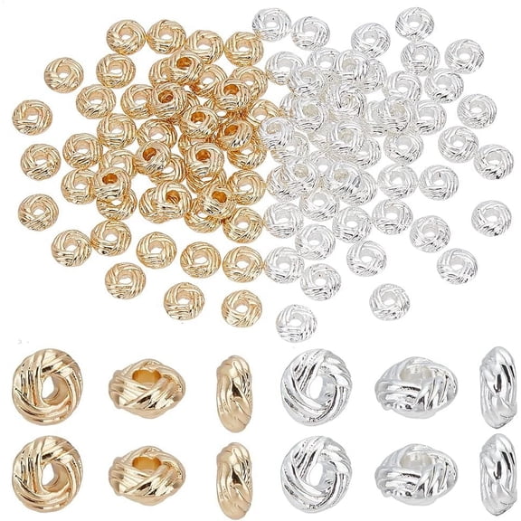 PH 100pcs Rondelle Spacer Beads 6mm Gold Silver Beads Winding Small Spacers Loose Metal Beads for Stackable DIY Necklace Bracelet Earring Jewelry Making for DIY