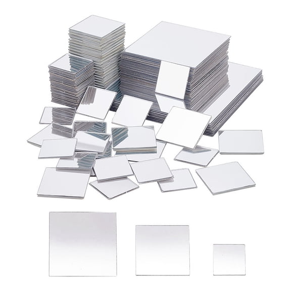 PH 100pcs Self Adhesive Acrylic Mirror 4 Sizes Flexible Square Mirror Sheets Wall Stickers Craft Mirror Tiles Reflective Mirror for Crafts Projects Supplies Home Decoration 0.8/1/2/3 Inch