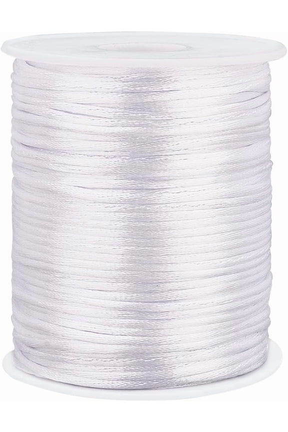 PH 109yards Silky Rattail Cord 2mm White Satin Rattail Cord String Silk Crafts Cords String Bracelet String for Bracelets Necklaces Dream Catchers Macrame Keychains Lanyards Braid White