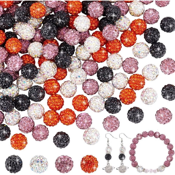 PH 10mm Rhinestone Clay Beads 120pcs Polymer Clay Beads 3 Colors Sparkle Clay Bead Pave Disco Ball Beads for Jewelry Making Bracelets Necklaces DIY Crafts Multi-color