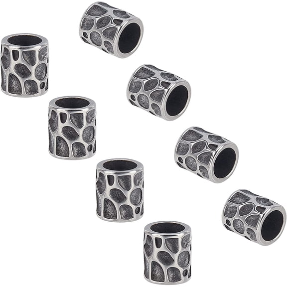PH 10pcs 8mm Hole Paracord Bead Silver Tube Lanyard Beads Stainless Steel Spacer Beads Large Hole Hair Bead for Knives Pendant Flashlight Knuckles Bracelet Paracord Beads Silver