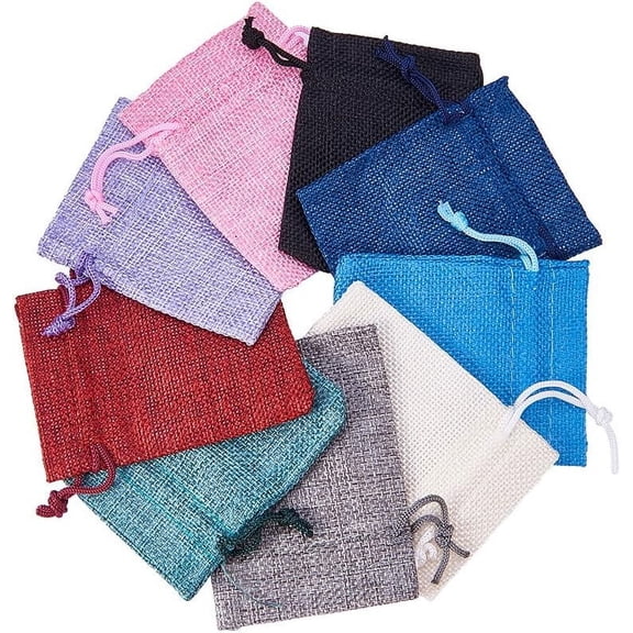 PH 10pcs Burlap Drawstring Bags 2.7x3.5 Gift Bag Jute Packing Storage Linen Jewelry Pouches Sacks for Wedding Party Shower Birthday Christmas Jewelry DIY Craft Mixed Color Mixed Color