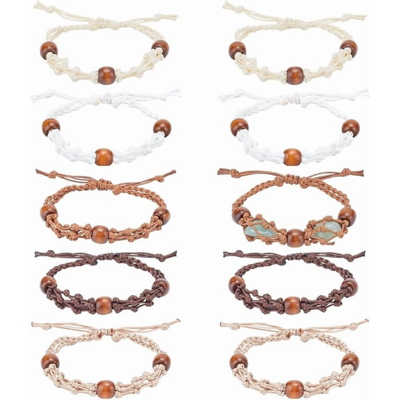 PH 10pcs Macrame Bracelet 5 Colors Nylon Stone Cage Cord Bracelet Adjustable Wood Beads Crystals Bracelet for Men Women Bracelet Jewelry Making 2.5~3.38inch for DIY