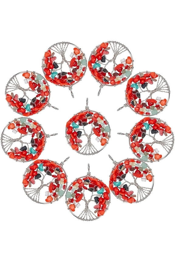 PH 10pcs Tree of Life Charm Pendants 2 Gemstone Quartz Pendant Crystals Tree Life Charms Stone Jewelry Charm Good Luck Charms for Necklace Earring Jewelry Making for DIY