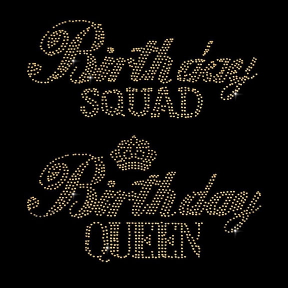 PH 11pcs Birthday Queen Squad Iron on Transfers Gold Glass Rhinestone Iron On Transfer Decal Rhinestone Bling Patch Heat Transfer Sticker for Women Birthday Party T-Shirts Hat Jacket Jeans Gold