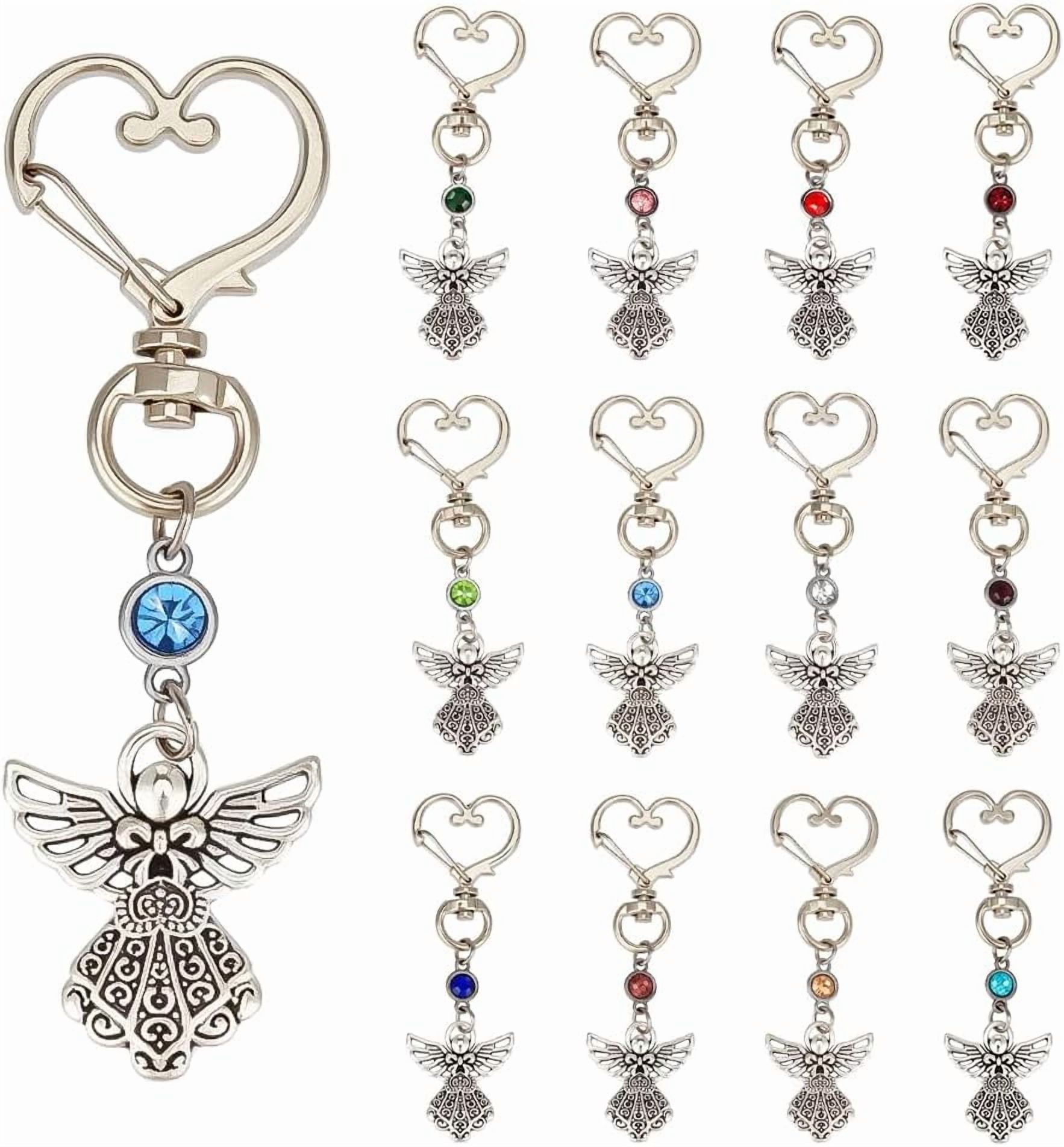 BNQL Guardian Angel Keychains - 4 PCS Stainless Steel Angel Charm Keyrings With Prayer