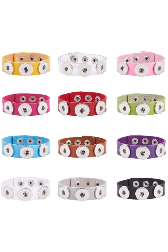 PH 12 Colors Snap Charm Bracelet Bangle for 18mm Snap Button Jewelry Snap Bracelet Wristbands Adjustable Jewelry for Women Men Jewelry Gift 8.5in long colorful DIY