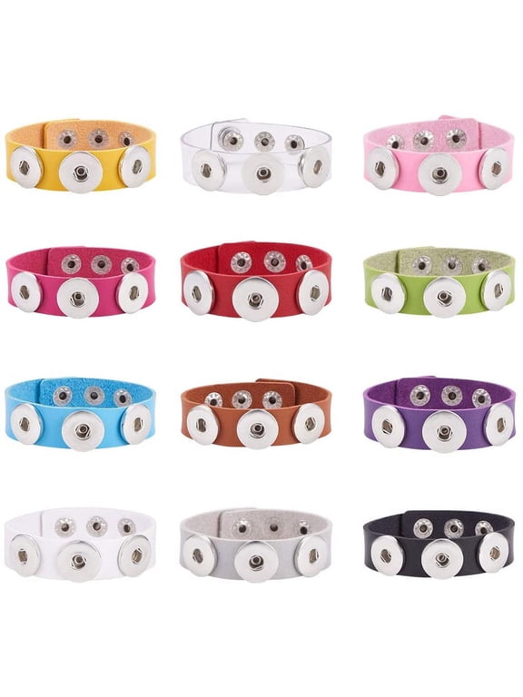 PH 12 Colors Snap Charm Bracelet Bangle for 18mm Snap Button Jewelry Snap Bracelet Wristbands Adjustable Jewelry for Women Men Jewelry Gift DIY 8.5in long colorful