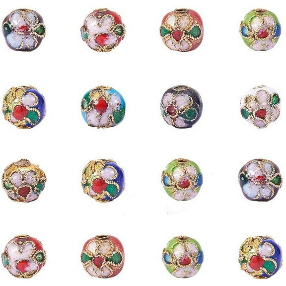 PH 120 Pieces 8mm Handmade Round Enamel Cloisonne Beads for DIY Jewelry Making Craft Loose Beads Mixed Color