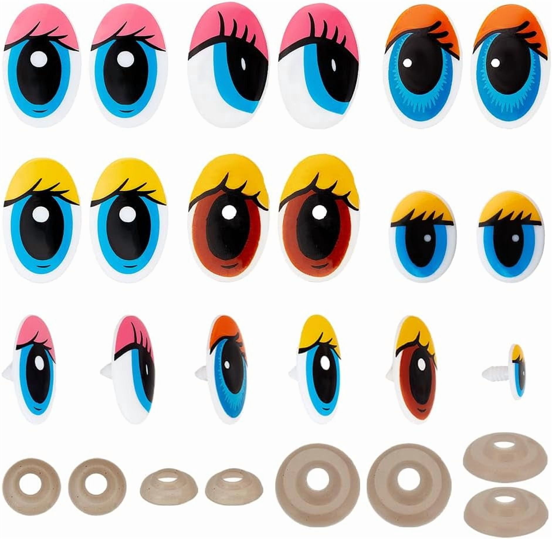 PH 120 Sets Craft Eyes Cute Safety Eyes 6 Sizes Oval Eyes Felt Eyes Kawaii Eyes Cartoon Eyes with Washers Vivid Animal Eyes for Amigurumi Puppet Teddy Bear Crochet Plush Animal Making Colorful
