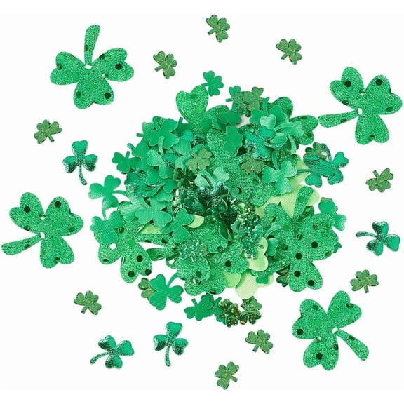 PH 120pcs 3 Sizes St. Patrick's Day Shamrock Foam Cut Outs Lucky Irish Green Glittered Clover Sewing Accessories Nonwoven Fabric Patches Craft Foam for Wall and Window Clings Decoration Green