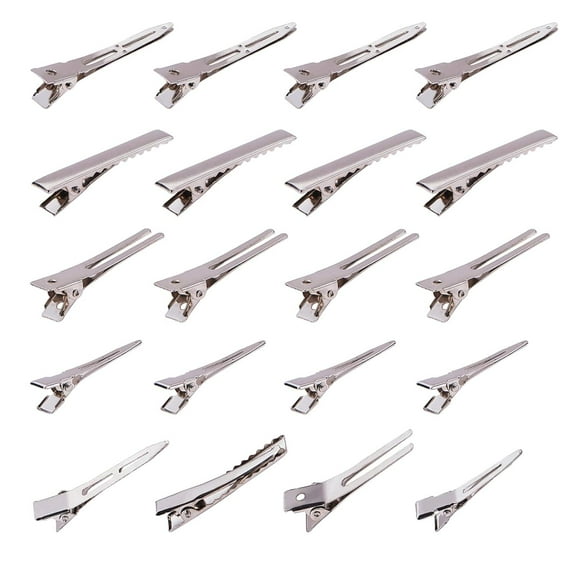 PH 120pcs 4 Styles Duck Bill Clips Metal Hair Clips and Double Prong Curl Clips Kit Silver Hair Pins Flat Top with Teeth for Hairdressing Hair Accessories Silver DIY