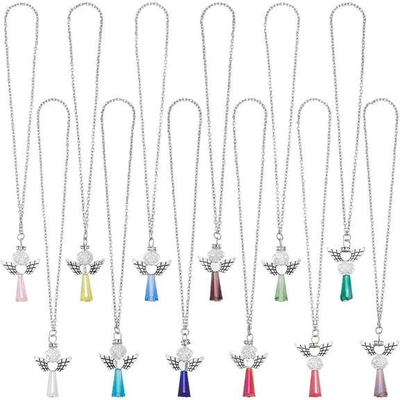 PH 12PCS Angel Car Charms 12 Colors Angel Rear View Mirror Charm Guardian Ornament New Driver Gift Cars Decorations Accessories for Party Women's Car Interior Decor Platinum White