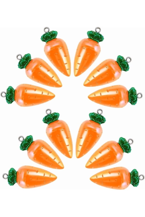 PH 12Pcs Rabbit Carrot Charms 1.3~1.4" Orange AB Color Resin Pendants Vegetable Charms Easter Carrot Rabbits Pendant Easter Charm with Loop for Bracelets Necklace Jewelry Making Orange DIY