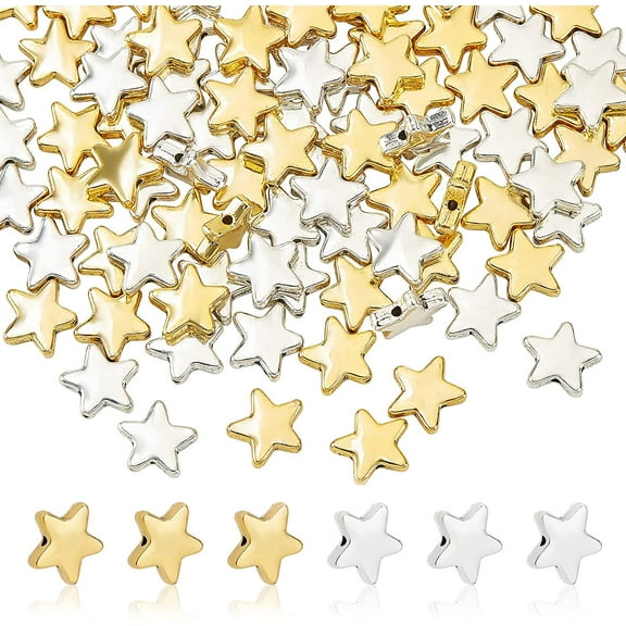 PH 12mm Star Spacer Beads for 4th of July 120pcs Metal Twinkle Star Beads Silver Golden Stars Craft Bead Loose Bead for Christmas Ornaments Bracelet Necklace Jewelry Making Colorful