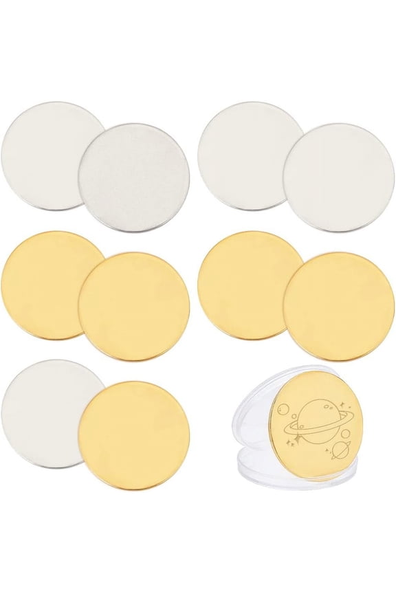 PH 12pcs Blank Challenge Coin 40mm Metal Stamping Blanks Iron Blank Coins Round Engravable Discs for DIY Birthday Gifts Travel Crafts Collection Jewelry Making Golden/Platinum colorful DIY