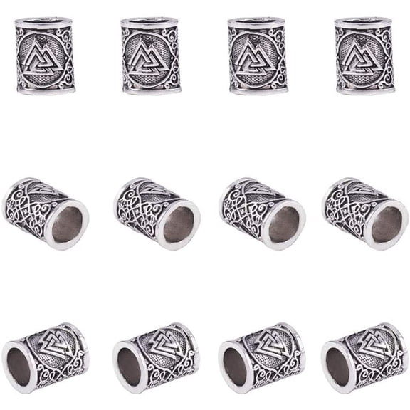 PH 12pcs Norse Scandinavian Beads Silver Beard Ring Large Hole Beads for Pendant Bracelet Hair Beards Making