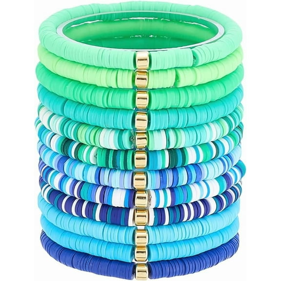 PH 12pcs Surfer Heishi Clay Bead Bracelets Polymer Clay Stackable Beads Bracelet Stretchy Friendship Bracelet