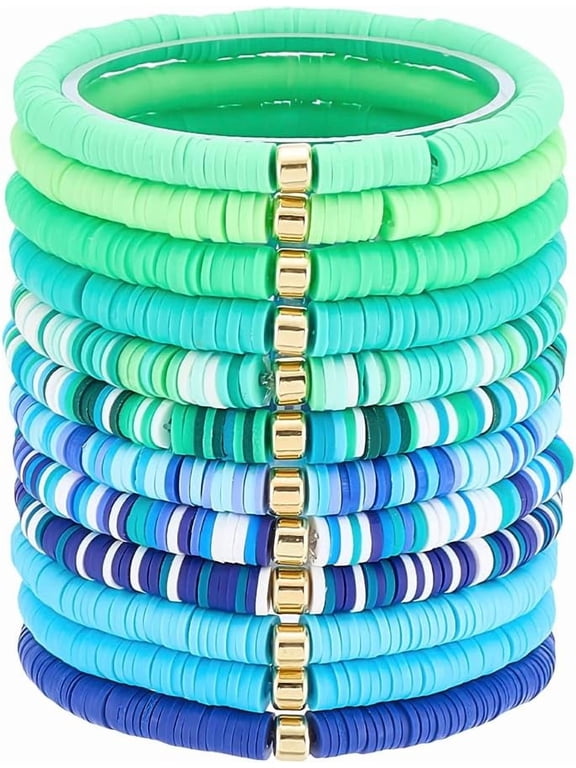 PH 12pcs Surfer Heishi Clay Bead Bracelets Polymer Clay Stackable Beads Bracelet Stretchy Friendship Bracelet