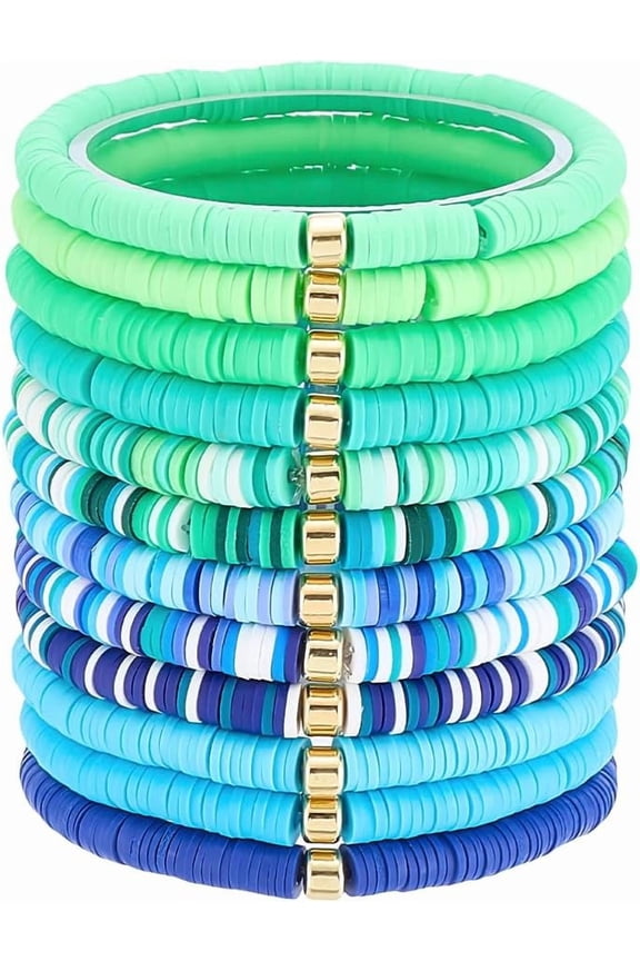 PH 12pcs Surfer Heishi Clay Bead Bracelets Polymer Clay Stackable Beads Bracelet Stretchy Friendship Bracelet